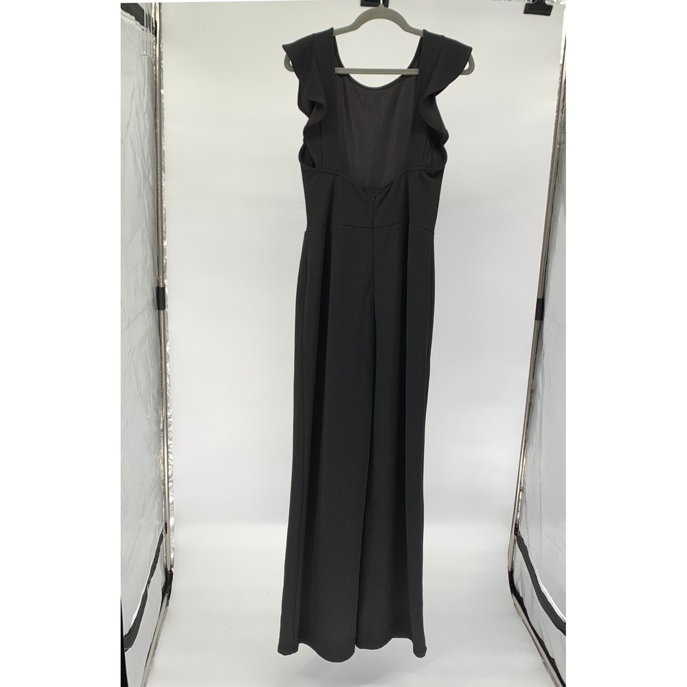 Lulus Enticing Endeavors Black Ruffled Wide Leg Open Back Jumpsuit HS1016 L